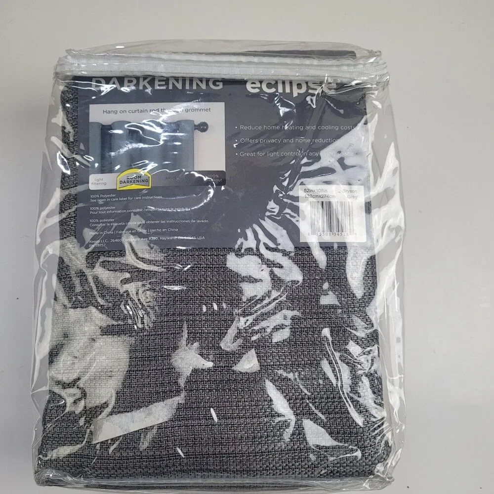 NEW Eclipse Light Filtering 52 x 108 One Grommet curtain panel 'Grey' #CT18